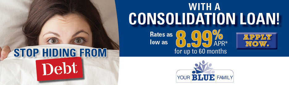 Stop hiding from debit with a consolidation loan! Rates as low as 8.99%APR* for up to 60 months. Apply Now. Women hiding under covers.